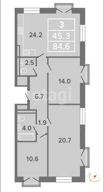 3-комнатная квартира: Москва, Пулковская улица, 2 (84.6 м) - Фото 0