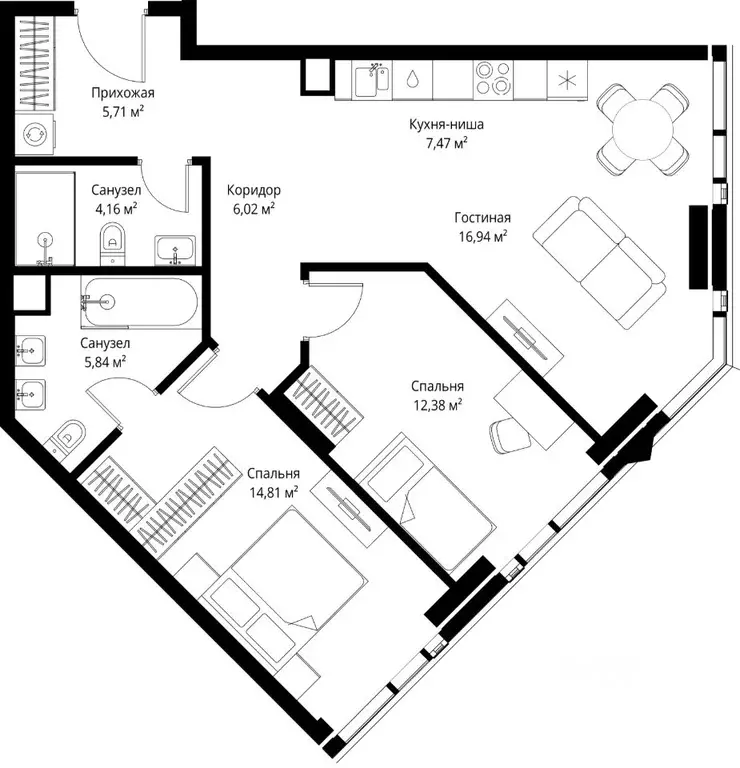 2-к кв. Москва Джойс жилой комплекс (73.67 м) - Фото 2