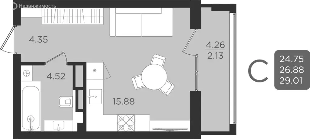 Квартира-студия: Калининград, улица Старшины Дадаева, 55к2 (26.88 м) - Фото 1