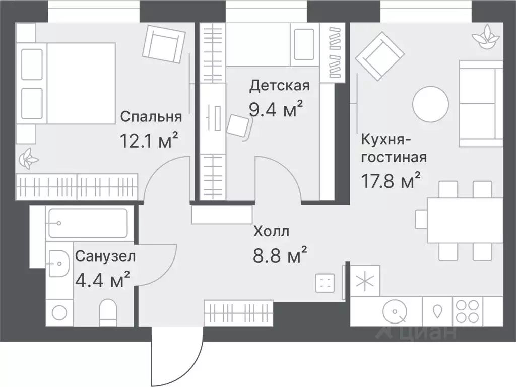 2-к кв. Тюменская область, Тюмень Кремлевская ул., 95 (54.3 м) - Фото 0