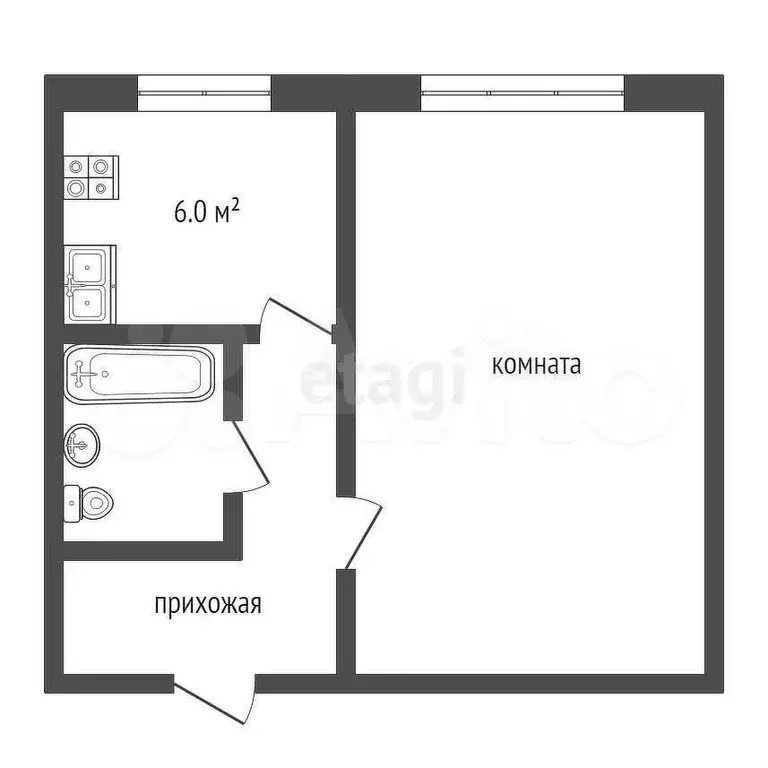 1-к. квартира, 30,8 м, 1/5 эт. - Фото 0