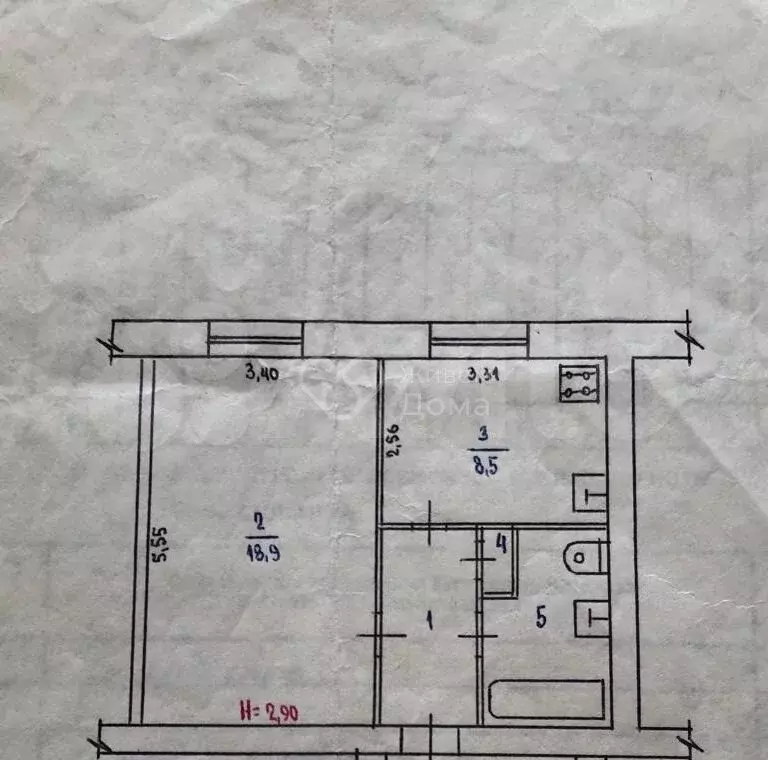 1-к. квартира, 36,6 м, 5/5 эт. - Фото 0