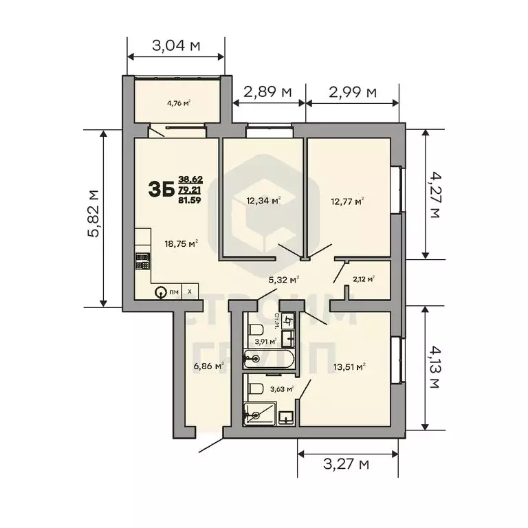 3-комнатная квартира: Ковров, улица Строителей, 43/1 (81.59 м) - Фото 2