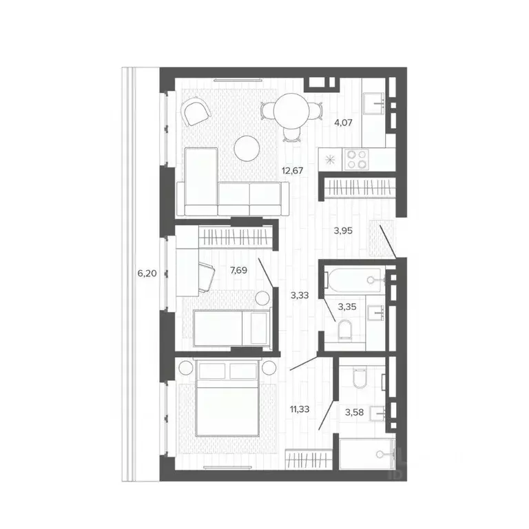 3-к кв. Алтайский край, Барнаул Жилплощадка мкр,  (56.17 м) - Фото 1