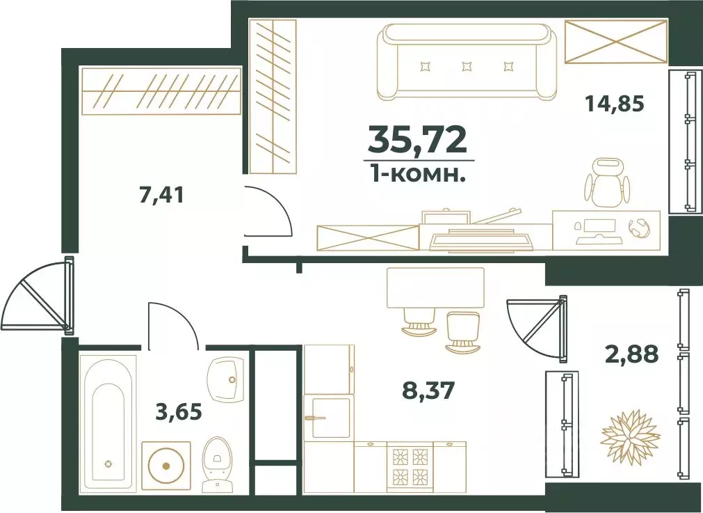 1-к кв. Башкортостан, Уфа ул. Ивана Спатара, 14 (35.72 м) - Фото 1