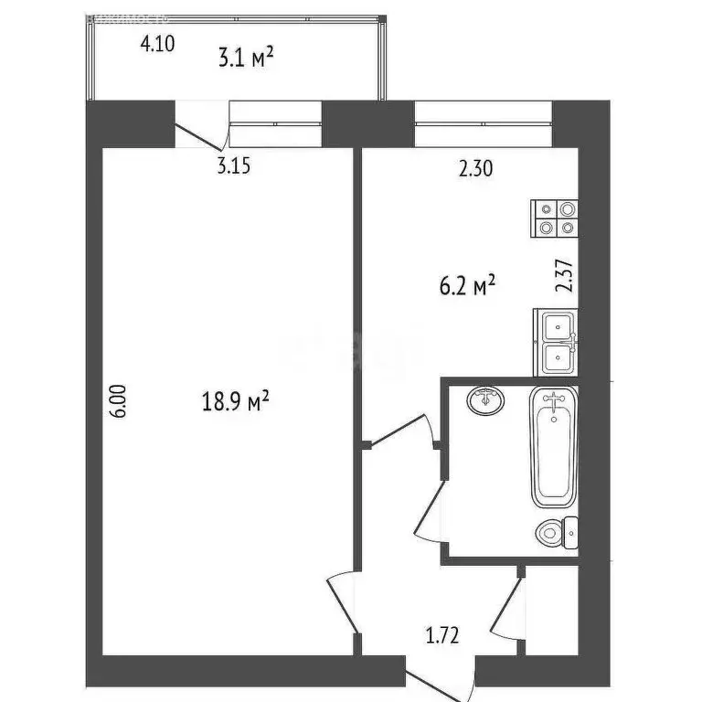 1-комнатная квартира: Омск, Иртышская набережная, 12 (33 м) - Фото 1