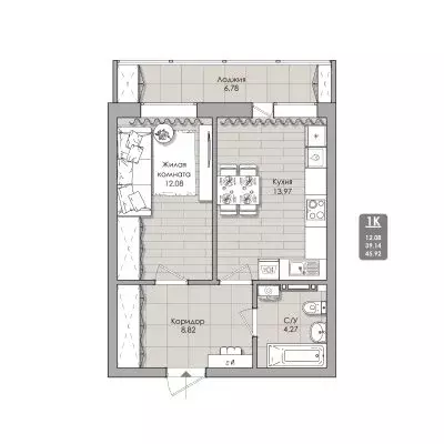 1-комнатная квартира: Новосибирск, Автогенная улица, 75 (45.92 м) - Фото 0
