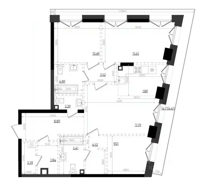 3-к кв. Татарстан, Казань Яналиф жилой комплекс (101.41 м) - Фото 1