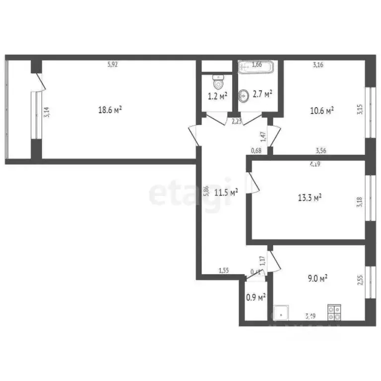 3-к кв. Брянская область, Дятьково ул. Ленина, 109 (67.8 м) - Фото 1