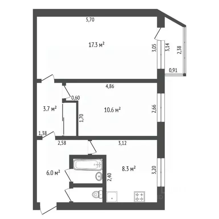 2-к кв. Амурская область, Благовещенск ул. Мухина, 87 (50.2 м) - Фото 0