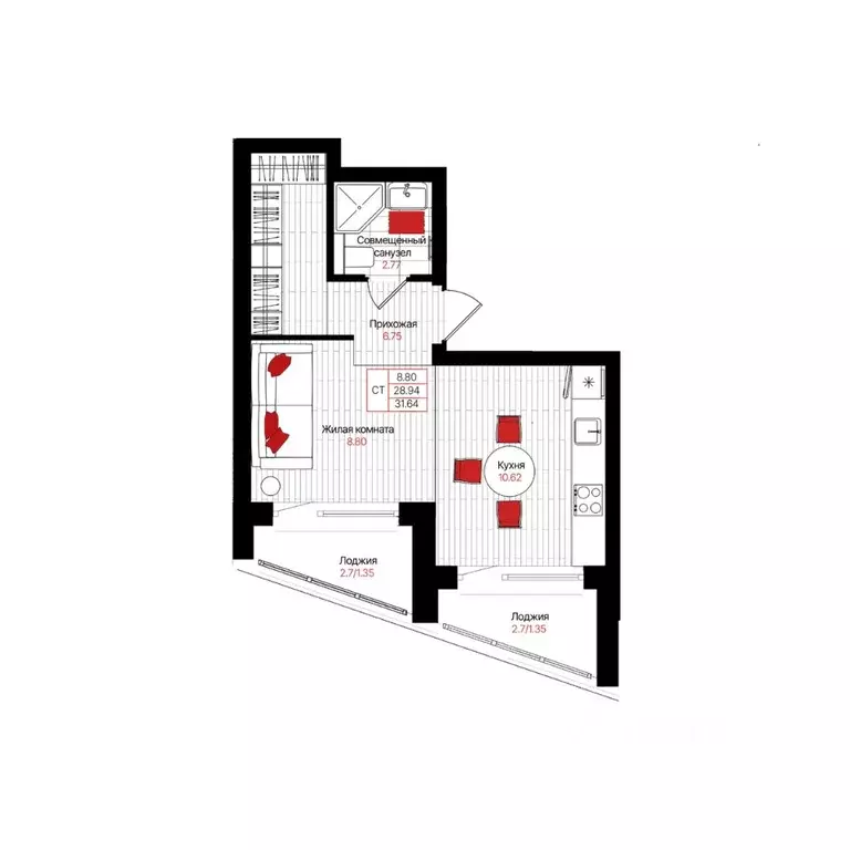 Студия Татарстан, Казань Лето жилой комплекс (31.64 м) - Фото 1