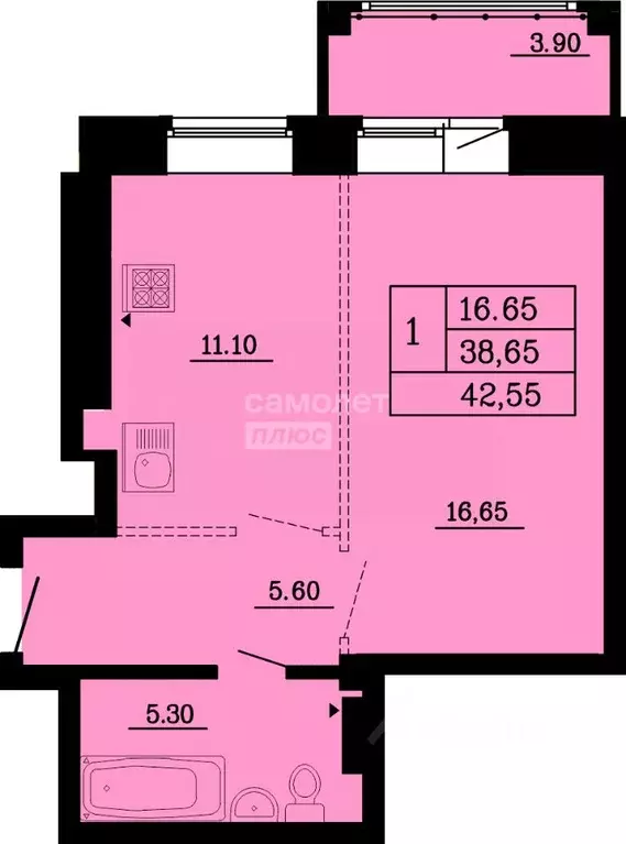 1-к кв. Омская область, Омск ул. Малиновского, 16к2 (42.55 м) - Фото 2