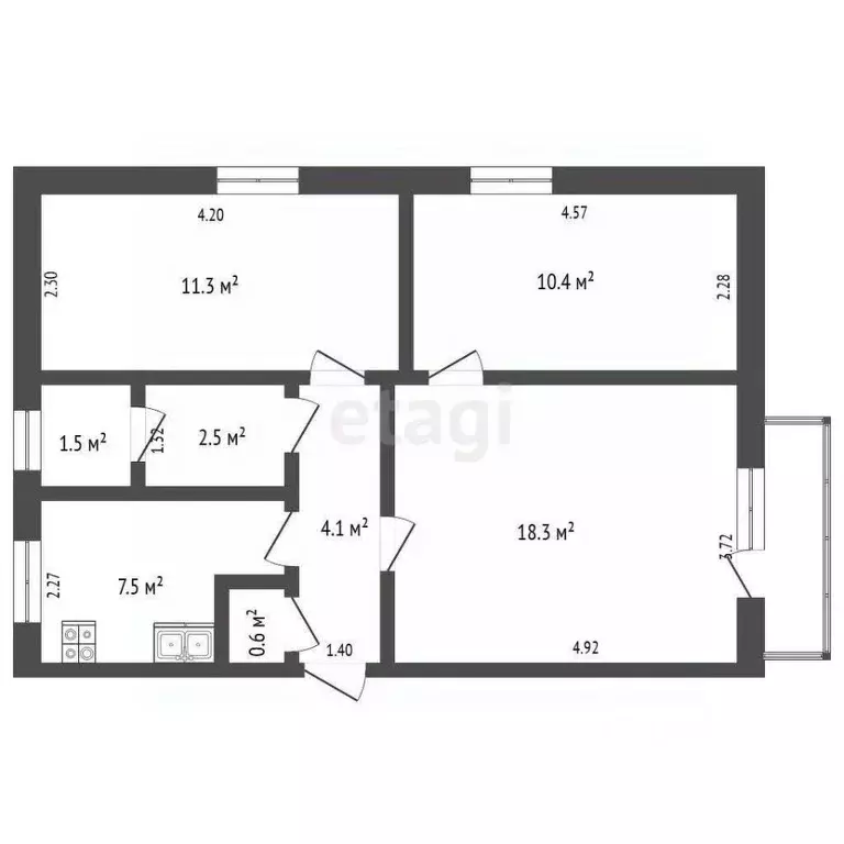 3-к кв. Башкортостан, Бирск Красноармейская ул., 63А (56.2 м) - Фото 2