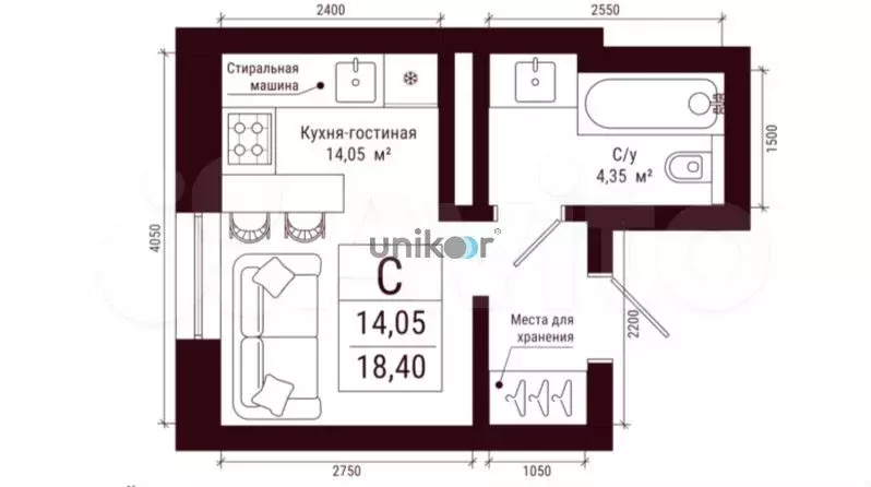 Квартира-студия, 18,4 м, 4/34 эт. - Фото 0