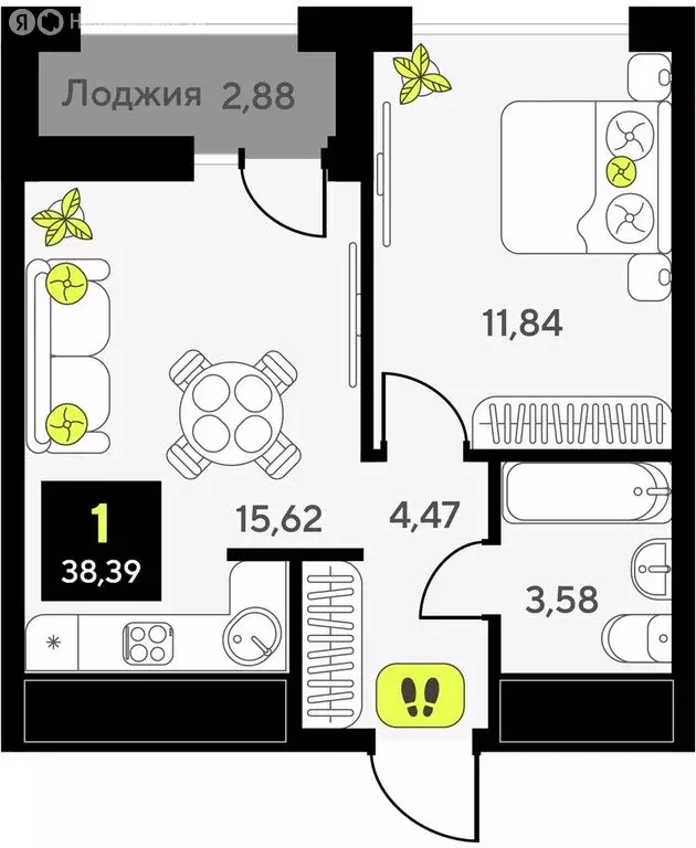 1-комнатная квартира: Тюмень, улица Андрея Приказнова, 1 (38.39 м) - Фото 0