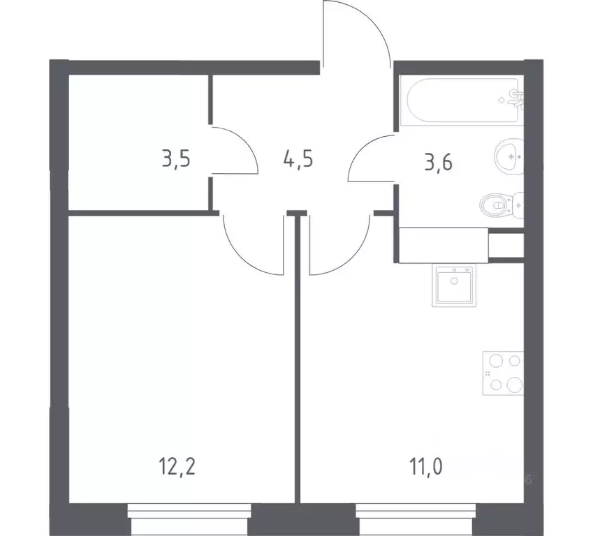 Квартира, 1 комната, 33.7 м - Фото 1