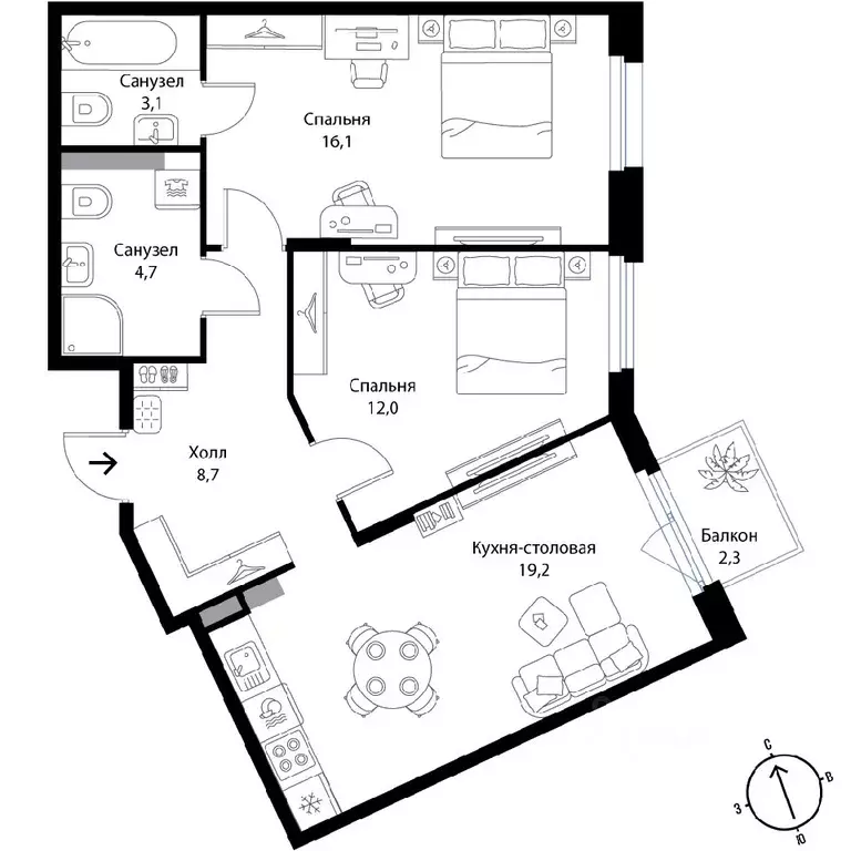 3-к кв. Ленинградская область, Ломоносовский район, Низинское с/пос, ... - Фото 1