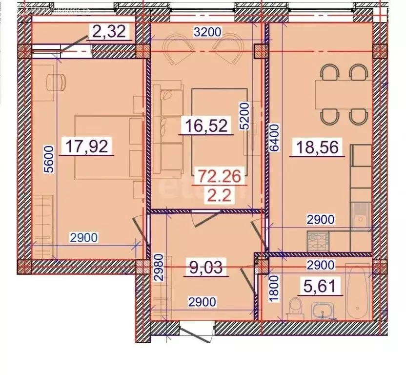 2-комнатная квартира: Владикавказ, улица Куйбышева, 77В (72.2 м) - Фото 1