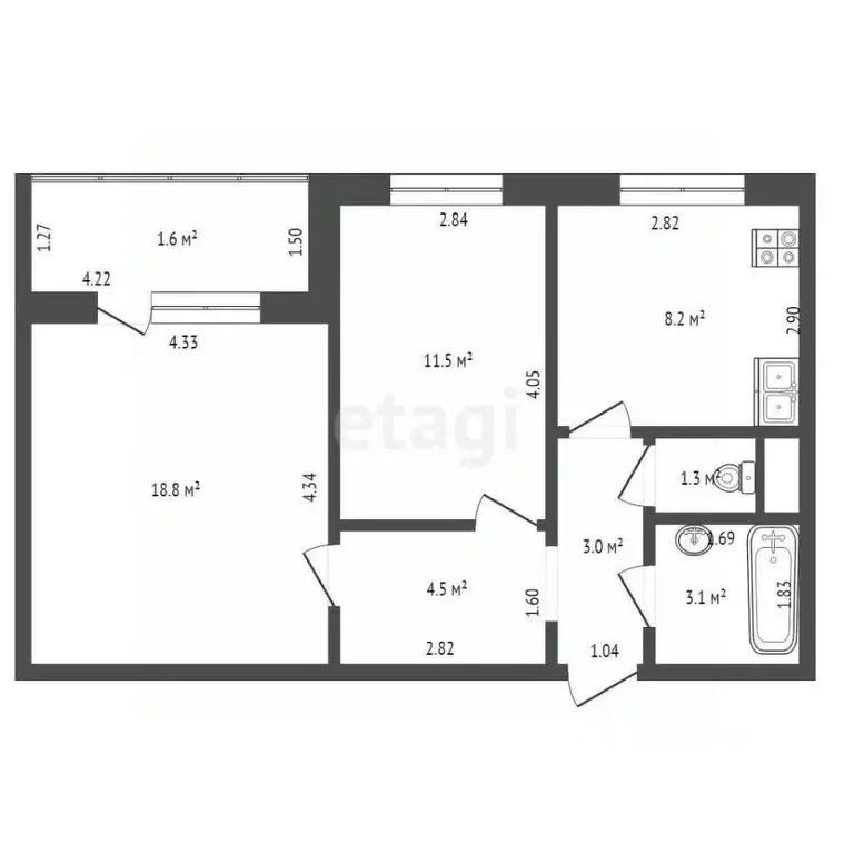 2-к кв. Калининградская область, Калининград Колхозная ул., 10 (50.4 ... - Фото 2