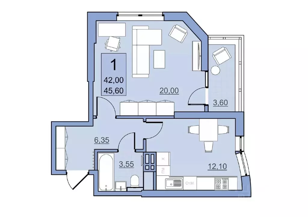 1-к кв. Саратовская область, Балаково Комсомольская ул., 65 (42.0 м) - Фото 0