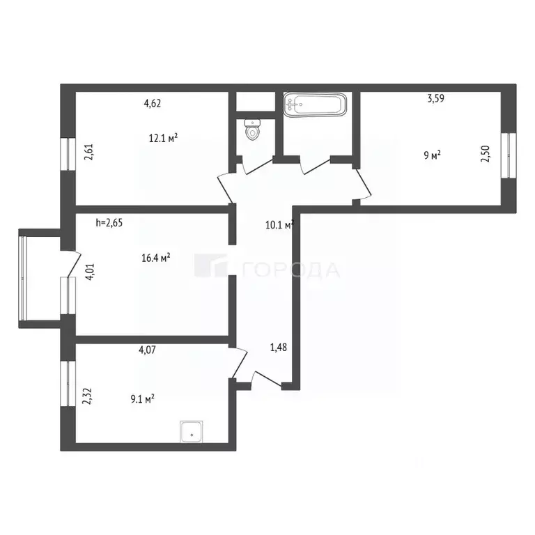3-к кв. Кемеровская область, Новокузнецк Ярославская ул., 42 (61.1 м) - Фото 2