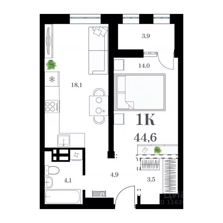 1-к кв. Приморский край, Владивосток ул. Леонова, 54 (44.6 м) - Фото 1