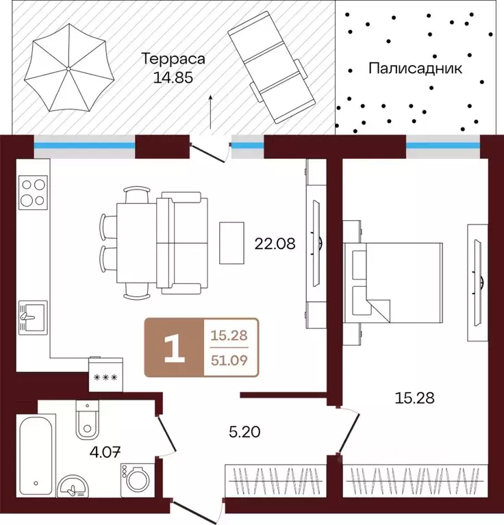 1-к кв. Башкортостан, Иглинский район, с. Акбердино  (51.09 м) - Фото 1