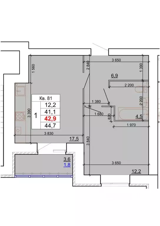1-к кв. Костромская область, Кострома Кинешемское ш., 88 (42.9 м) - Фото 0