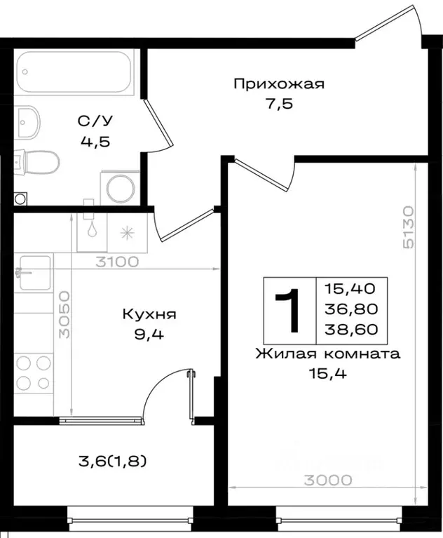 1-к кв. Ростовская область, Аксай 7-я линия (38.6 м) - Фото 1
