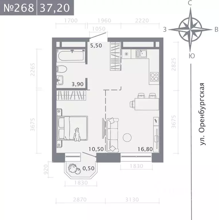 1-к кв. Татарстан, Казань ул. Шишкина (37.2 м) - Фото 1