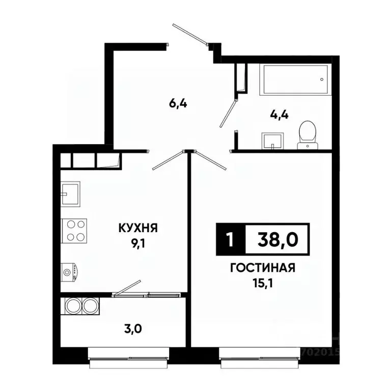 1-к кв. Ставропольский край, Ставрополь просп. Российский, 16 (38.0 м) - Фото 1