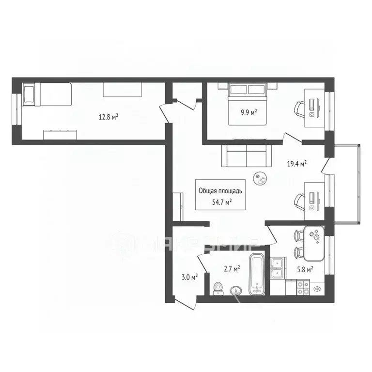 3-к кв. Новосибирская область, Новосибирск ул. Стофато, 11 (54.7 м) - Фото 2