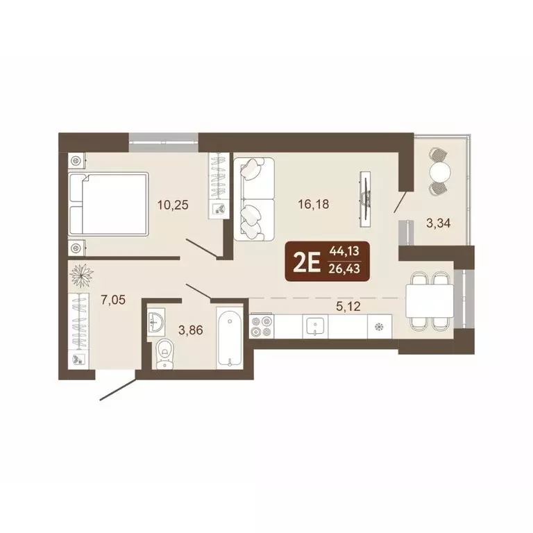 2-к кв. Кемеровская область, Кемерово 58В мкр, 1 (44.13 м) - Фото 1