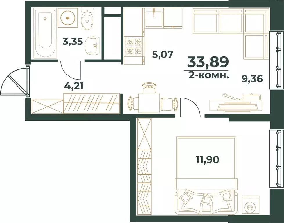 2-к кв. Башкортостан, Уфа ул. Ивана Спатара, 14 (33.89 м) - Фото 0