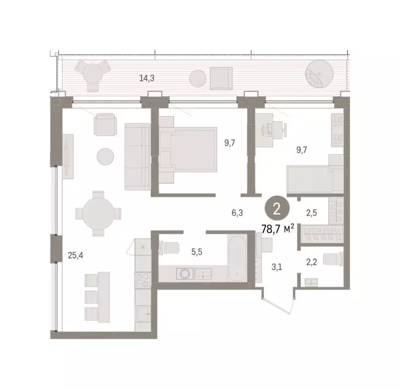 2-комнатная квартира: Тюмень, Причальная улица, 5 (78.68 м) - Фото 1
