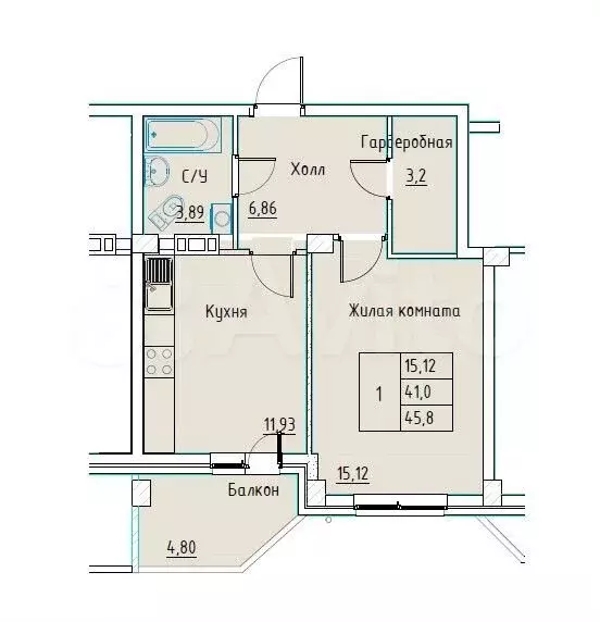 1-к. квартира, 47 м, 5/9 эт. - Фото 0