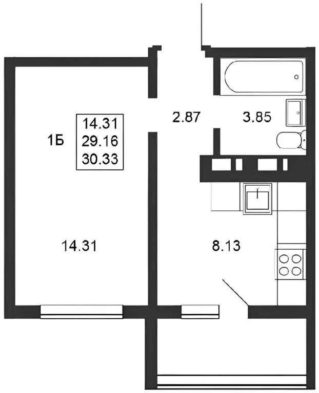 1-к кв. Татарстан, Казань ул. Натана Рахлина, 15к3 (29.8 м) - Фото 2