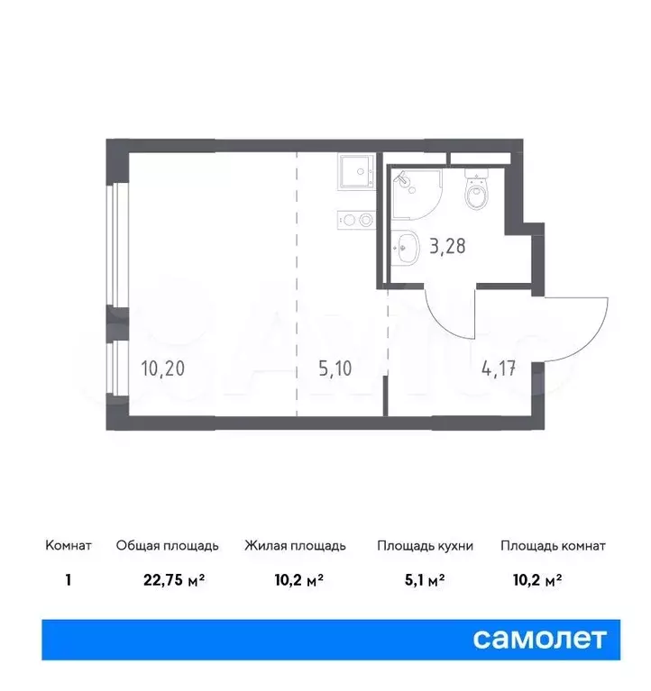 Квартира-студия, 22,8м, 16/17эт. - Фото 0