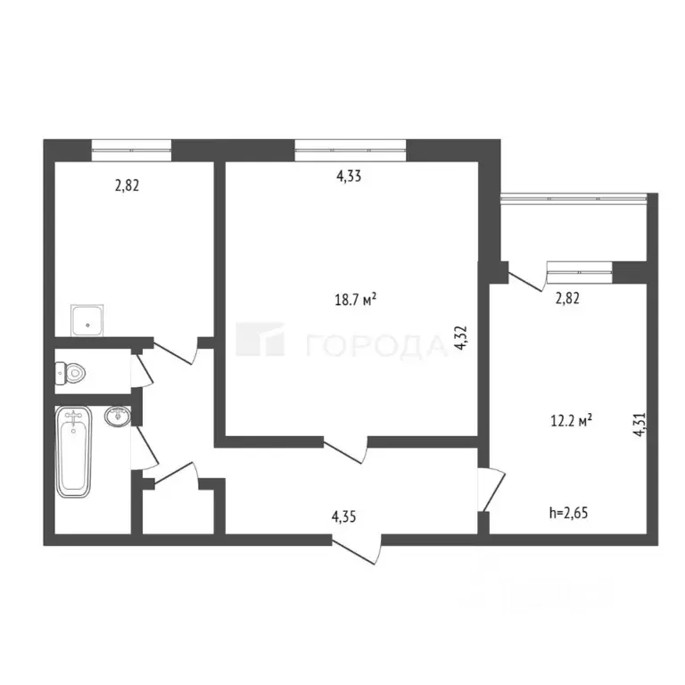 2-к кв. Кемеровская область, Новокузнецк ул. Циолковского, 25 (52.4 м) - Фото 1