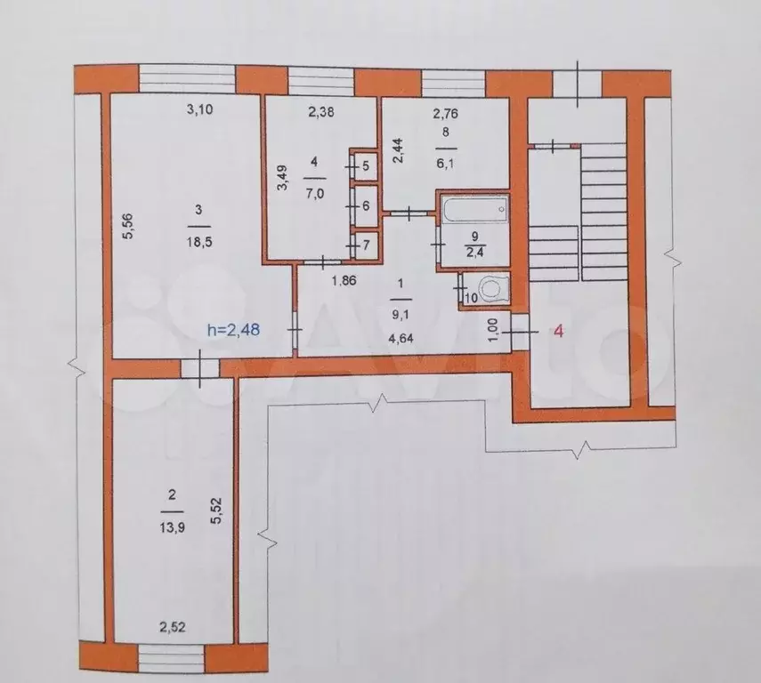 3-к. квартира, 58,9 м, 1/2 эт. - Фото 0