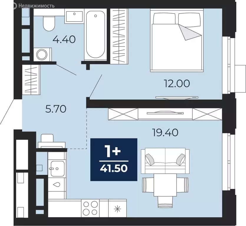 1-комнатная квартира: Тюмень, жилой комплекс Айвазовский Сити (41.5 м) - Фото 0