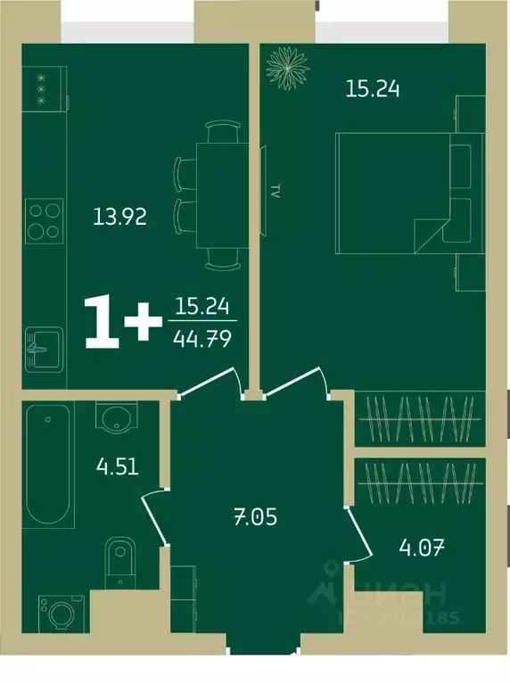 1-к кв. Башкортостан, Уфа Революционная ул., 39/4 (44.79 м) - Фото 0
