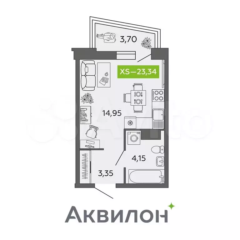 Квартира-студия, 23,3 м, 6/9 эт. - Фото 0