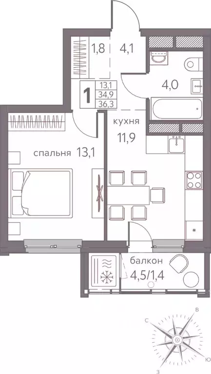 1-к кв. Пермский край, Пермь ул. Серебристая, 3 (36.3 м) - Фото 1