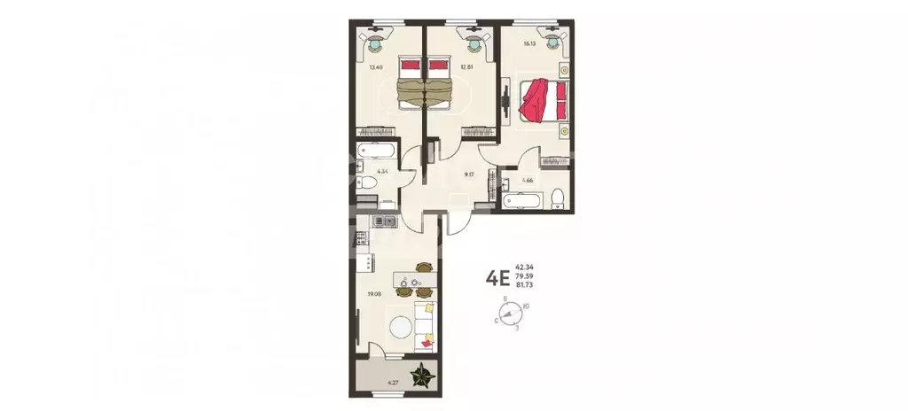 3-к кв. Курская область, Курск ул. Энгельса, 158к2 (81.73 м) - Фото 1