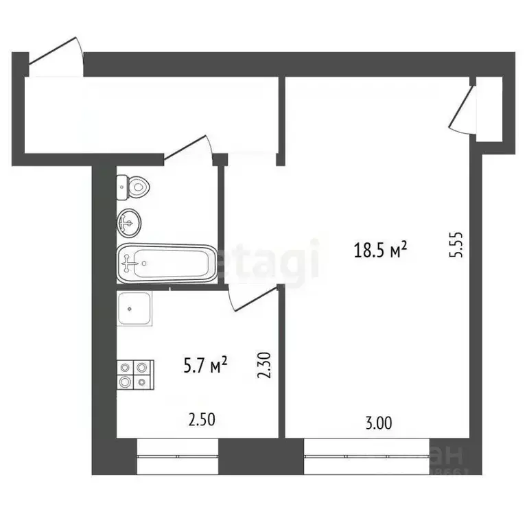 1-к кв. Томская область, Томск Сибирская ул., 92 (32.3 м) - Фото 2