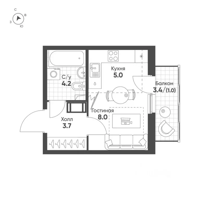 Студия Санкт-Петербург пос. Шушары,  (21.9 м) - Фото 0