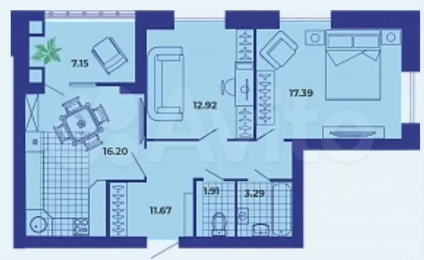 2-к. квартира, 70,5 м, 6/9 эт. - Фото 1