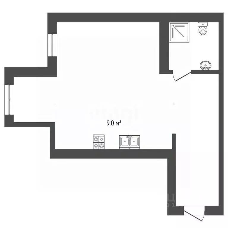 Студия Белгородская область, Белгород ул. Семейная, 37 (26.6 м) - Фото 2