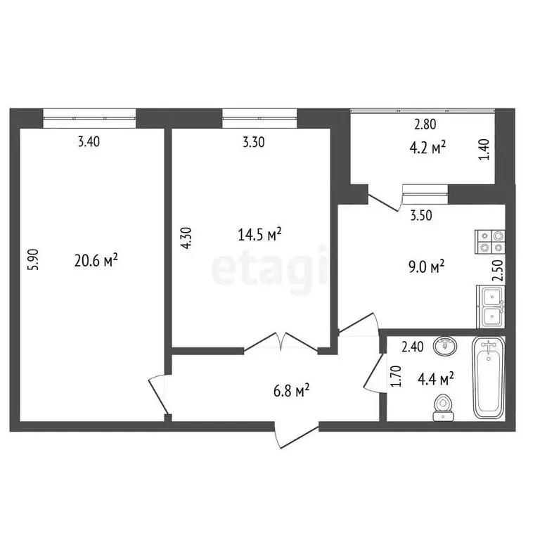 2-комнатная квартира: Самара, улица Николая Баженова, 6 (55.6 м) - Фото 1